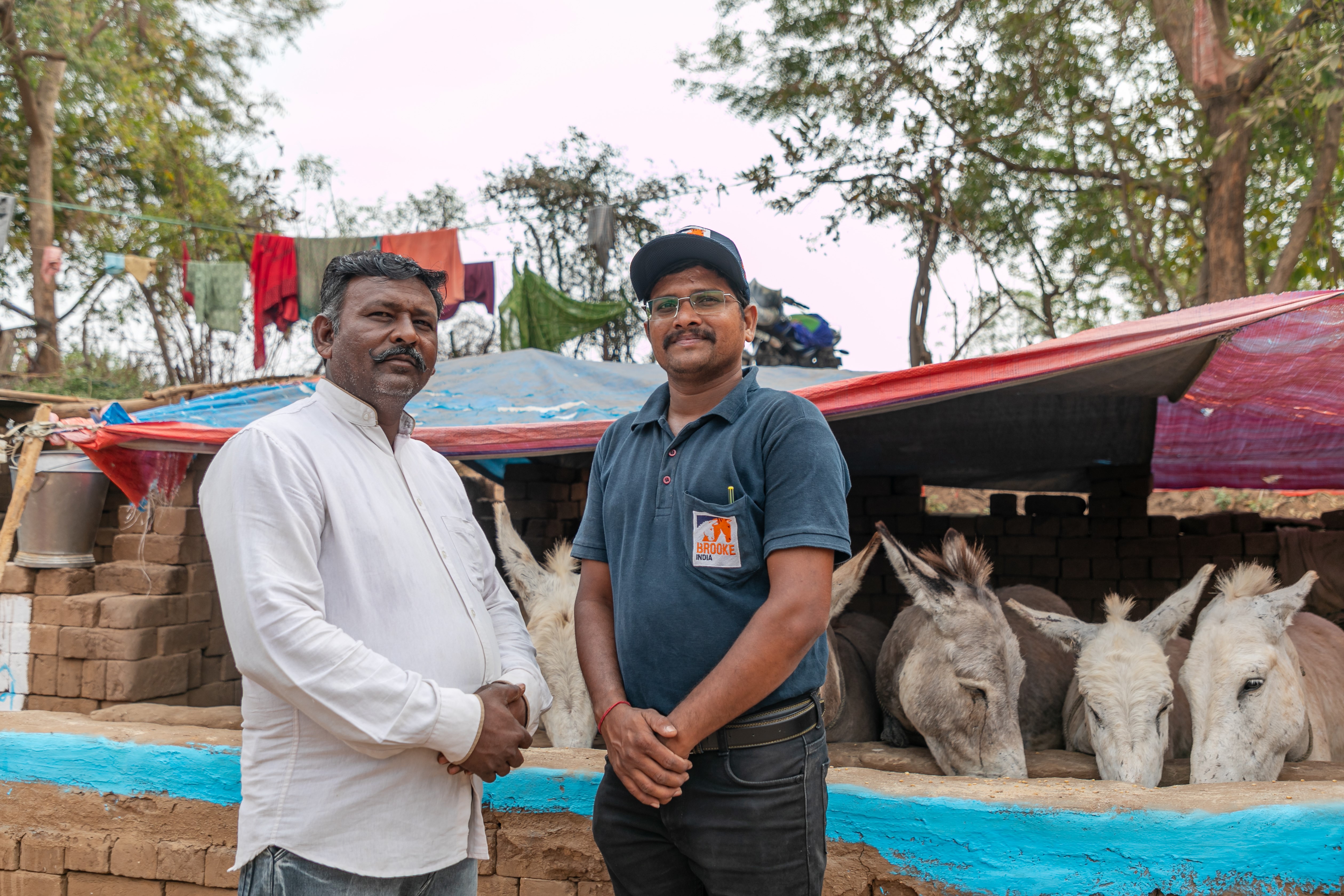 Indian man and Brooke staff with donkeys