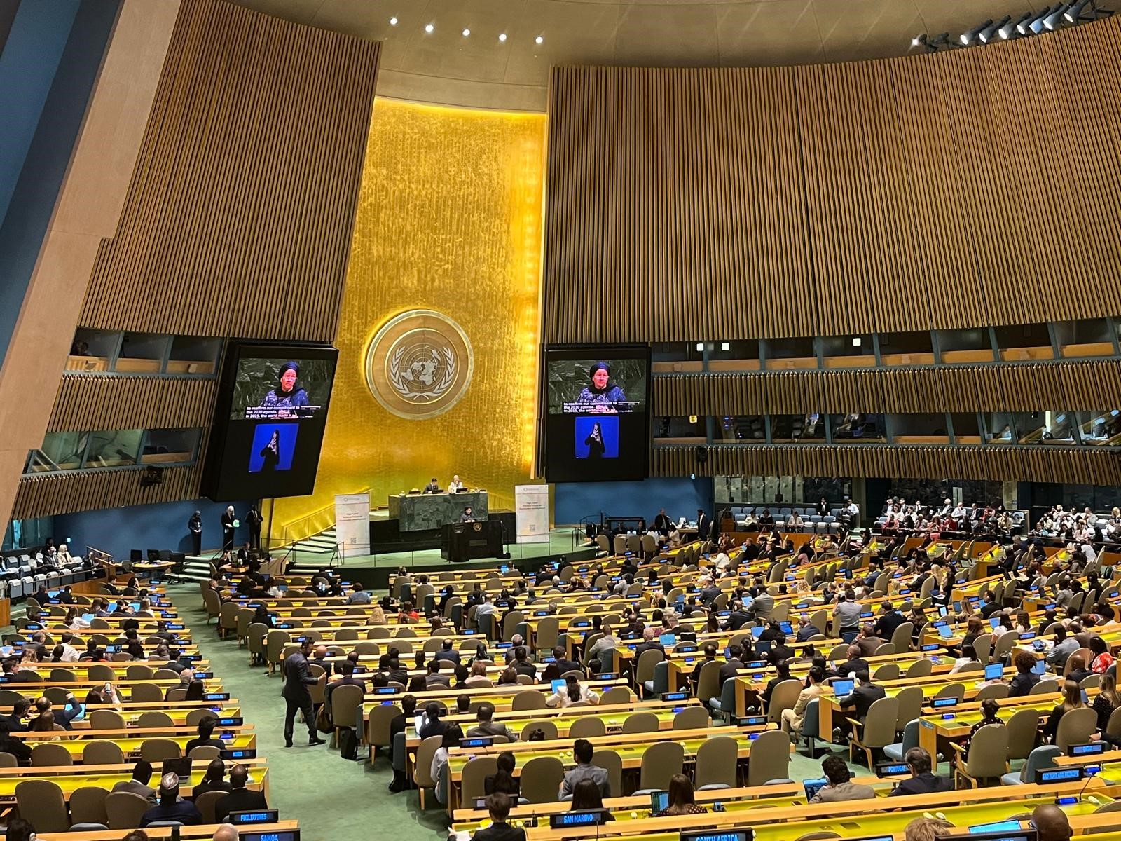 Meeting room of the United Nations High-Level Political Forum 2025 in New York.