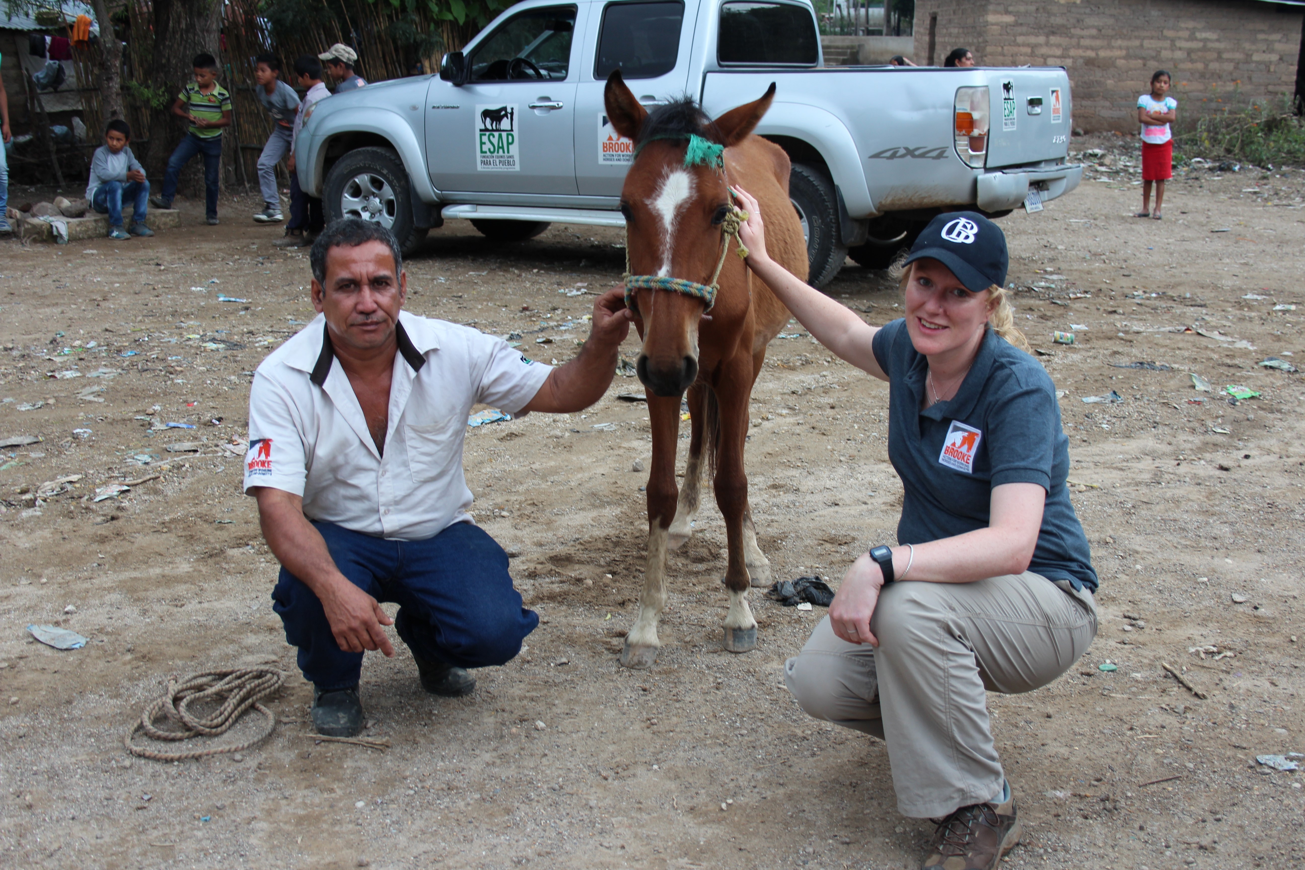 Dr Jennifer Wathan and Brooke representative with a horse in Guatemala