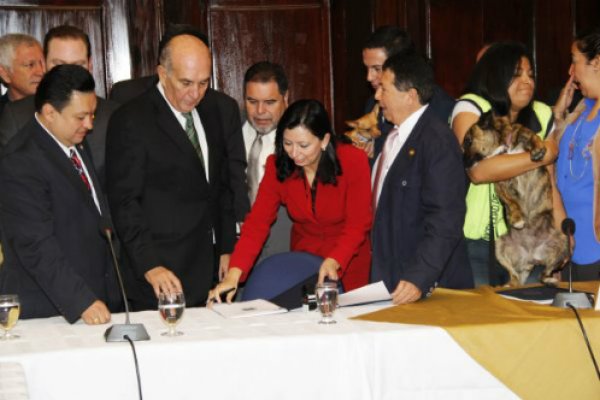 President of the congress receiving the animal welfare law initiative President of the congress receiving the animal welfare law initiative