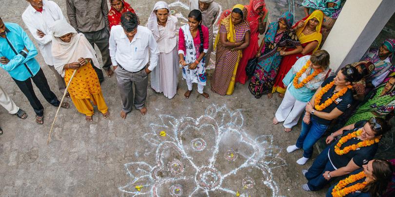 Brooke staff are shown chalk drawings in India Brooke staff are shown chalk drawings in India