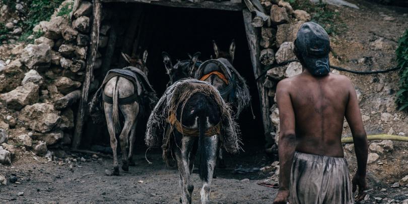 Donkeys entering a coal mine in Pakistan
