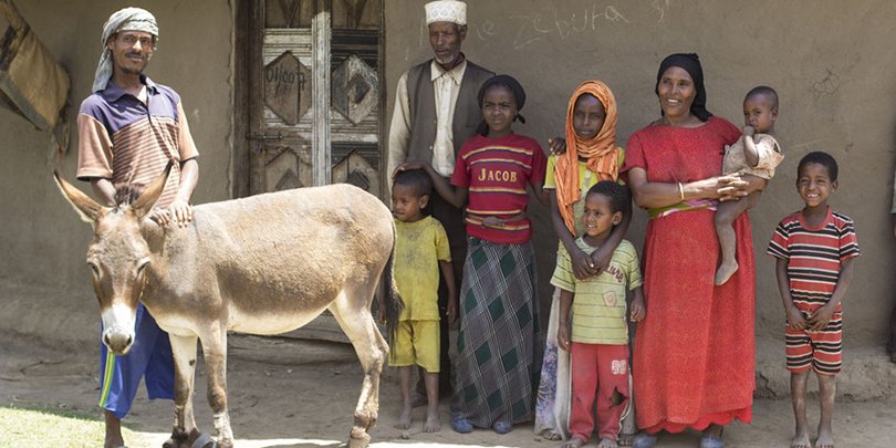 A family with their donkey A family with their donkey