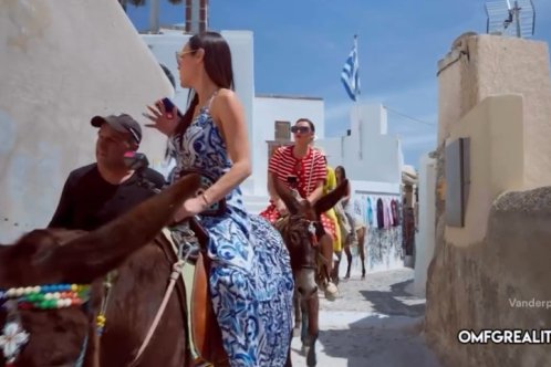 Scenes showed TV stars riding donkeys up steep hills in Santorini (credit: Bravo TV/NBC Universal).