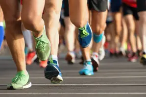 Landscape shot of people's legs running