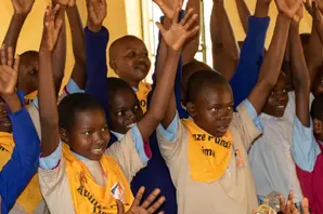 School children at donkey care club in Kenya