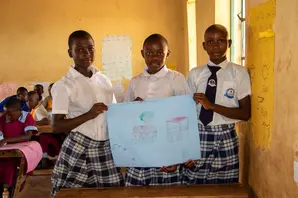Children with donkey drawing in Kenya
