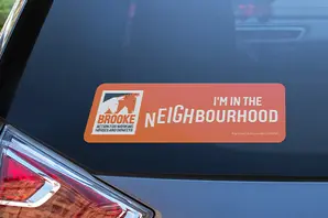 Brooke window sticker attached to a car window.