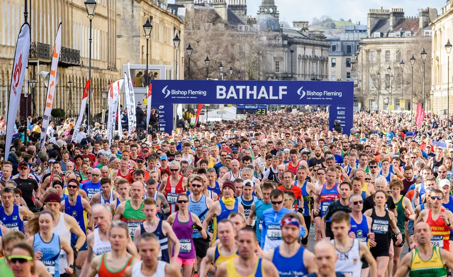 Runners at start line of Bath Half Marathon