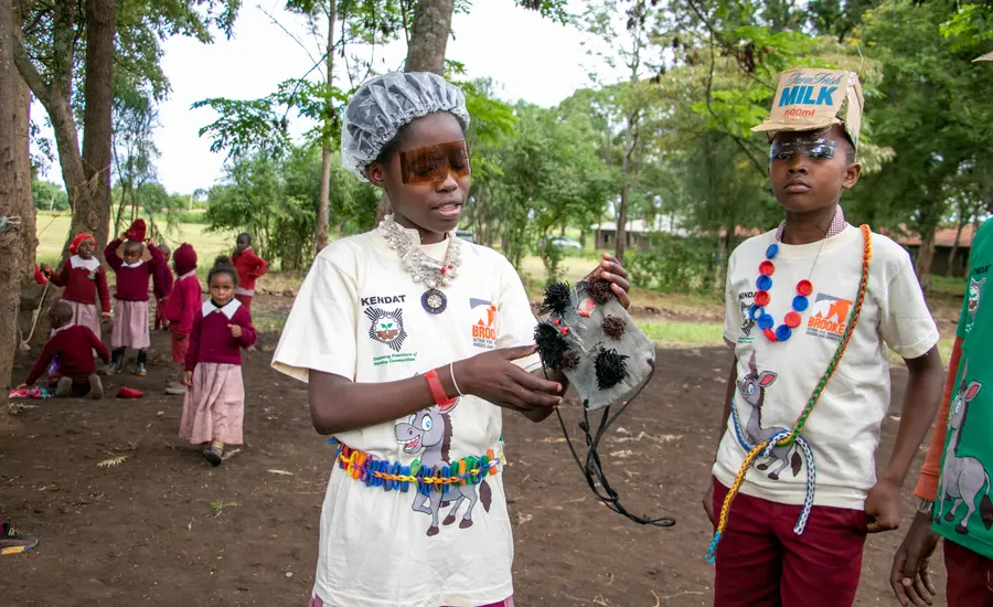 Children with recycled materials at Donkey Care Club in Nguka, Kenya. Credit: Stephen Kiprop 