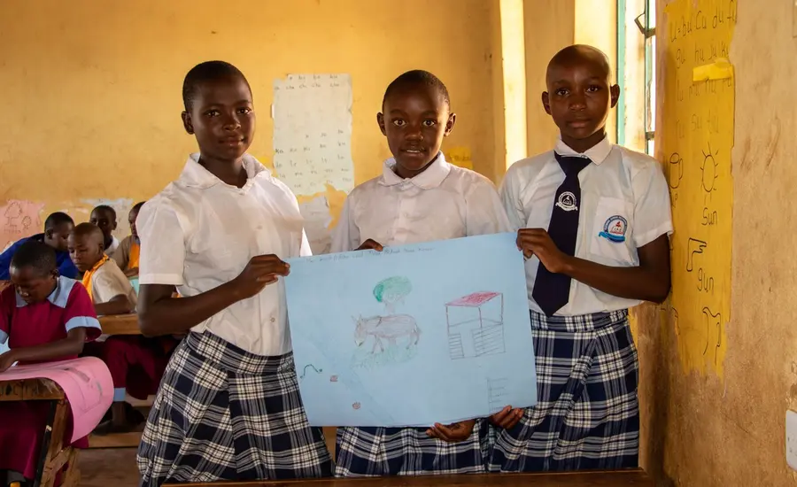 Children with donkey drawing in Kenya
