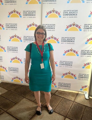 Anna at the UN Civil Society Conference 2024 (credit: Brooke). Animal charity advocate at UN Conference