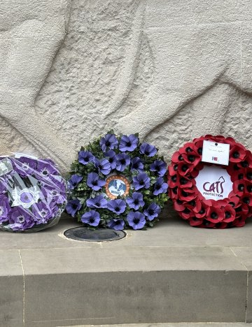 Wreaths at the Animals in War Memorial London service 2024