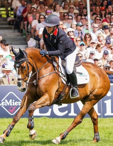 Gemma has been an Ambassador for Brooke since 2021. British Olympic rider Gemma Stevens on horse at dressage event