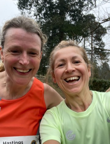Jenny with friend running half marathon in Bedgebury forest (credit: Jenny Lee). Jenny Lee with friend running half marathon in Bedgebury forest.