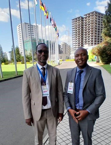 Brooke West Africa Regional Representative Emmanuel Sarr (left) and Brooke East Africa Director Raphael Kinoti (right) at the African Union HQ last month Brooke West Africa Regional Representative Emmanuel Sarr (left) and Brooke East Africa Director Raphael Kinoti (right) at the African Union HQ last month