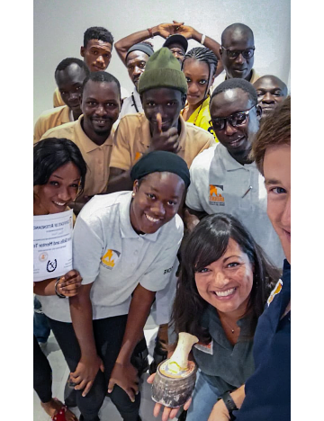 Maïmouna poses for a selfie with Brooke staff during a farriery training in Senegal Maïmouna poses for a selfie with Brooke staff during a farriery training in Senegal