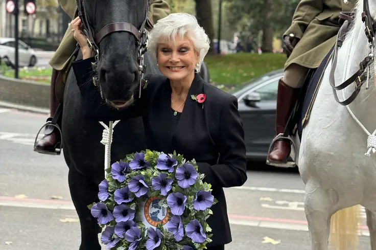Angela Rippon with cavalry at London memorial service