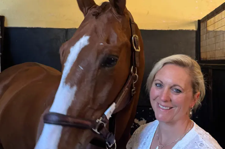 Gemma Stevens with horse at Badminton Horse Trials 2025.